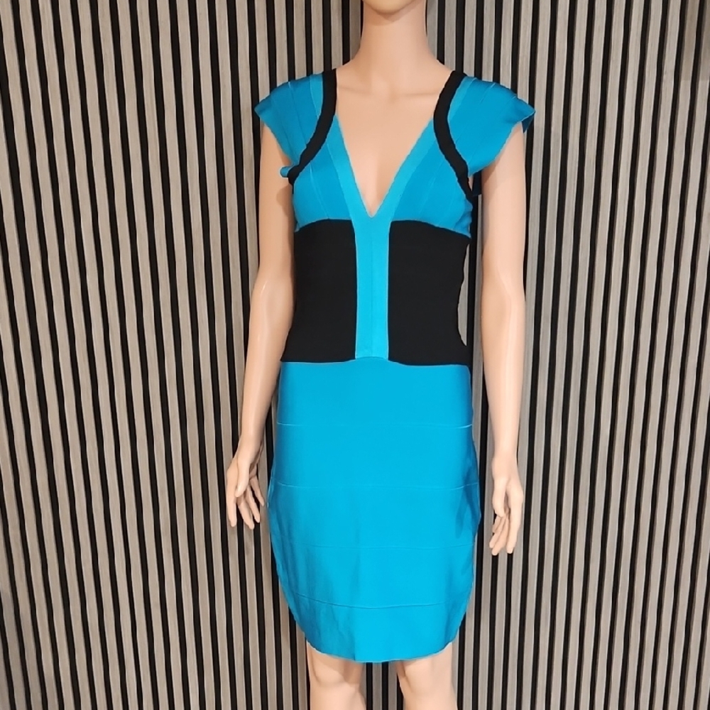 Herve Leger Blue and Black Mini Dress